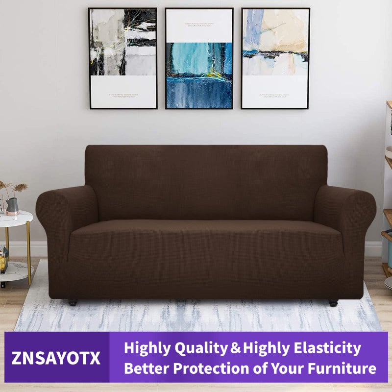 ZNSAYOTX غطاء أريكة زينسايوتيك سوبر ستريتش (72"-92") أغطية أريكة عالمية بحافة مرنة، صديقة للكلاب والقطط، واقي أثاث قابل للغسل، أغطية أريكة ملائمة تبقى في مكانها (بني، أريكة) - Image 5